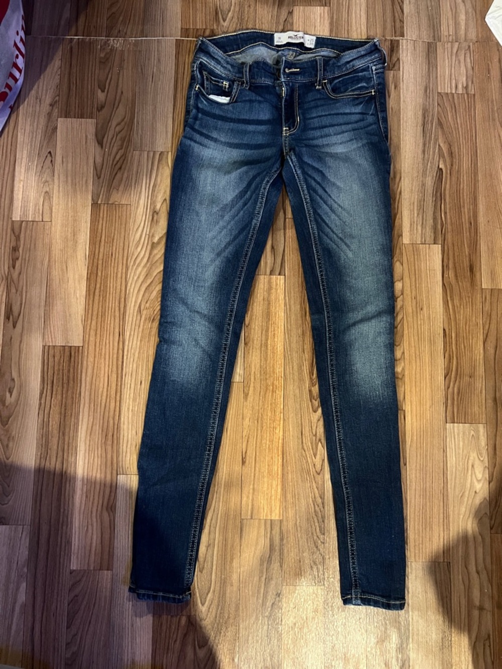 Hollister Women's Dark Blue Skinny Jeans with Faded Whiskering